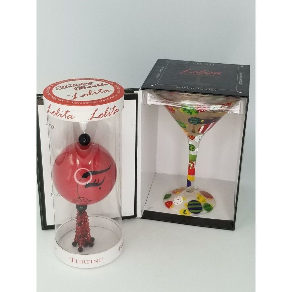 Lolita Handpainted Martini Glass 7 OZ Candle Ornament Flirtini Holiday New Lot 2